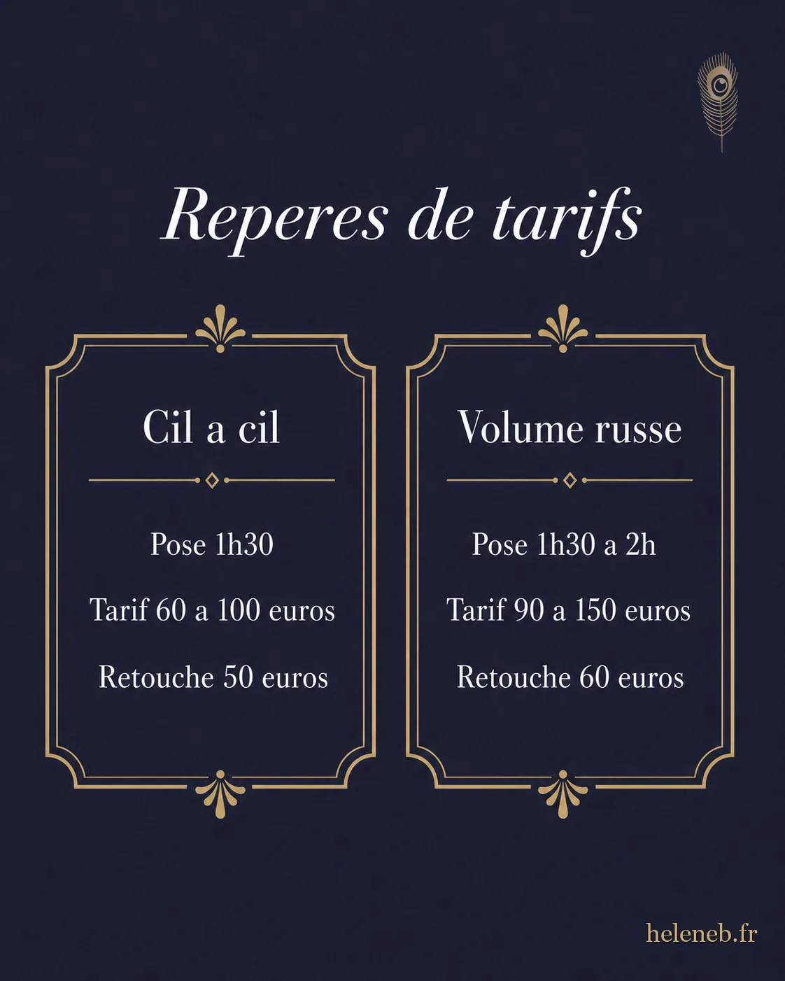 Repères de tarifs : cil à cil 60 à 100 euros, volume russe 90 à 150 euros