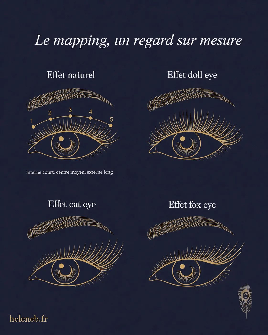 Les quatre effets de mapping : naturel, doll eye, cat eye, fox eye